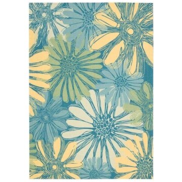 Home and Garden Daisies Blue 8 ft. x 11 ft. Floral Contemporary Indoor/Outdoor Area Rug