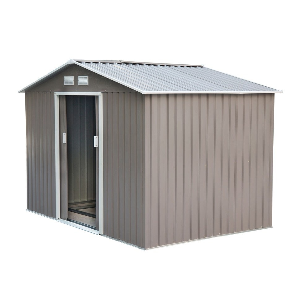 Grey/White Outsunny 9 x 6 Metal Outdoor Backyard Utility Storage Tool Shed 