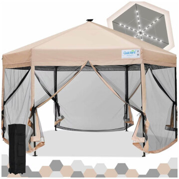13' x 13' Hexagonal Pop up Canopy with Netting and Lights