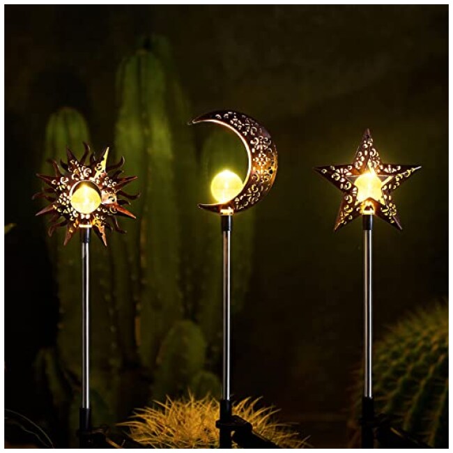 Garden Solar Lights Outdoor Decor Waterproof Frog Crackle Glass Globe Metal Garden Stake Lights Solar Powered Light for Walkway Pathway Lawn Patio Yard Christmas Decorations Warm White LED Light 