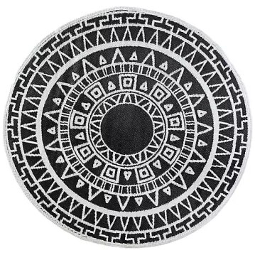 Black Circle Medallion Outdoor Area Rug, 6 ft.