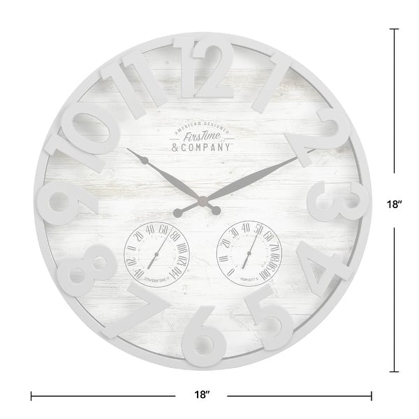 FirsTime & Co. Shiplap Farmhouse Outdoor Wall Clock, Plastic, 18 x 2.5 x 18 in, American Designed - Galvanized